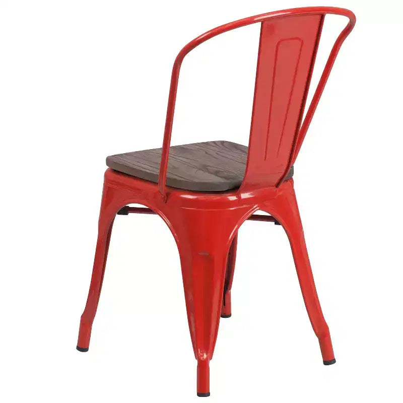 Chaise empilable en métal Flash Furniture avec assise en bois