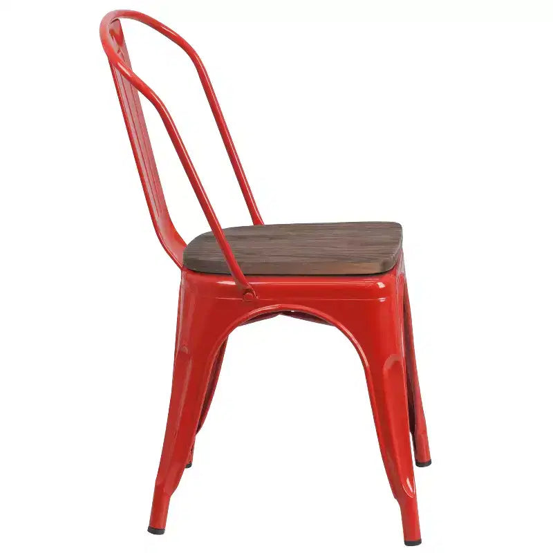Chaise empilable en métal Flash Furniture avec assise en bois