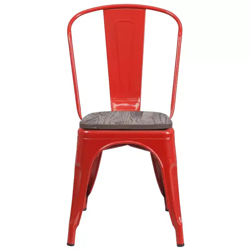 Chaise empilable en métal Flash Furniture avec assise en bois
