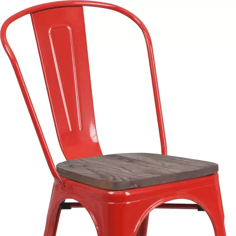 Chaise empilable en métal Flash Furniture avec assise en bois