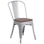 Chaise empilable en métal Flash Furniture avec assise en bois