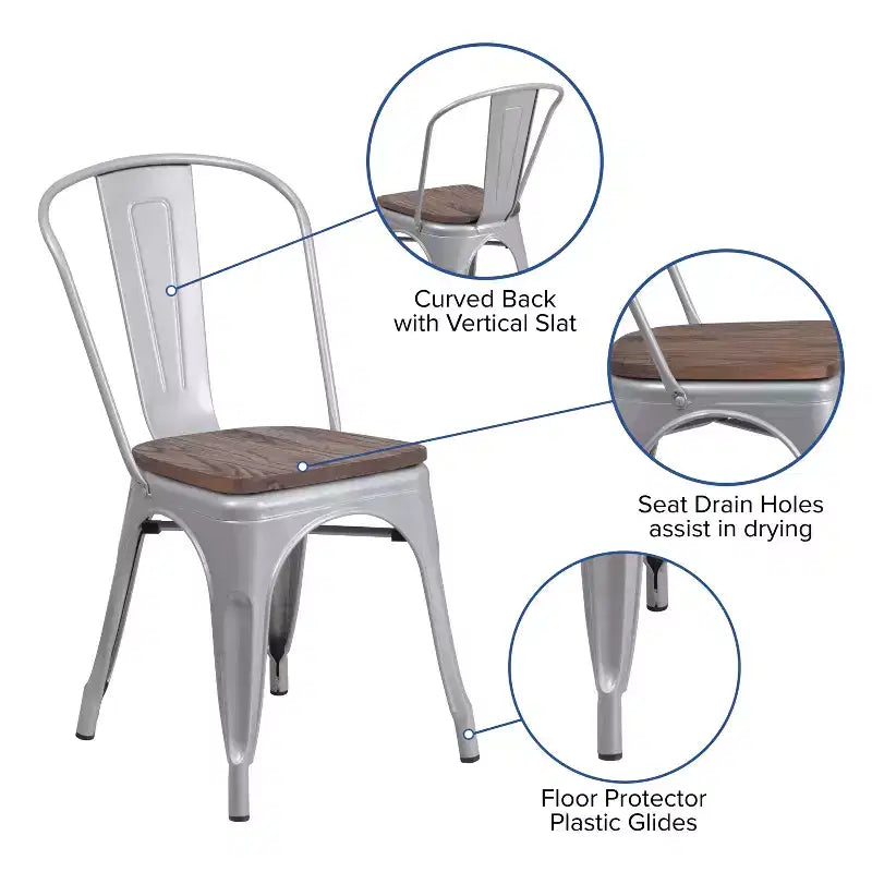 Chaise empilable en métal Flash Furniture avec assise en bois