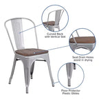 Chaise empilable en métal Flash Furniture avec assise en bois