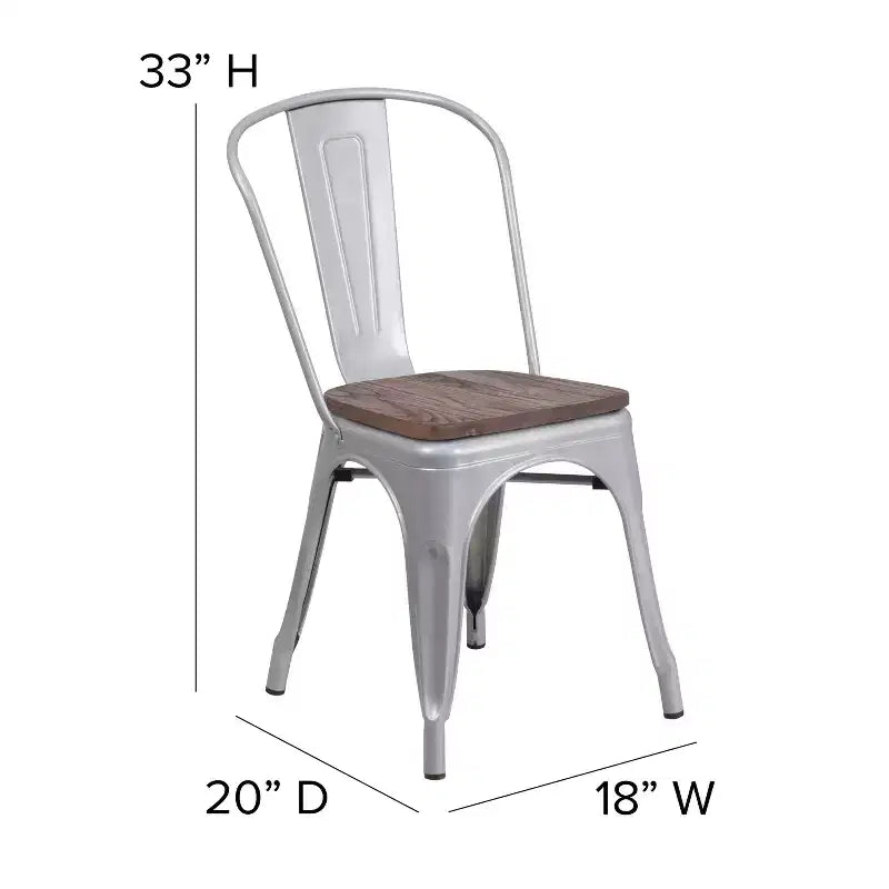 Chaise empilable en métal Flash Furniture avec assise en bois