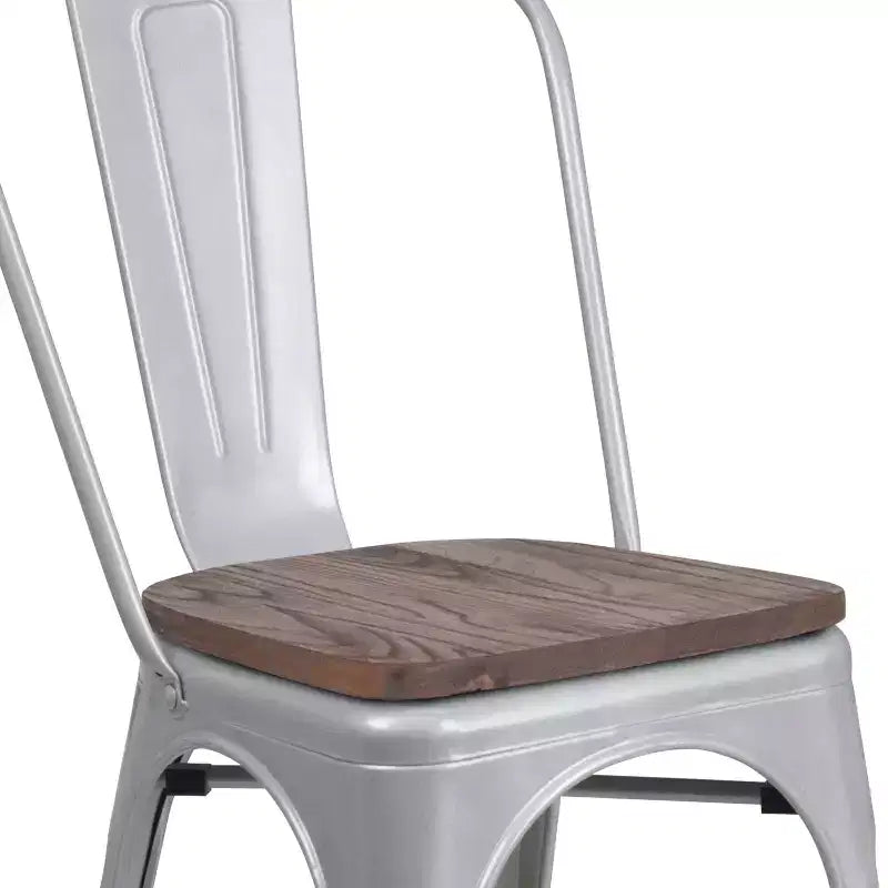 Chaise empilable en métal Flash Furniture avec assise en bois