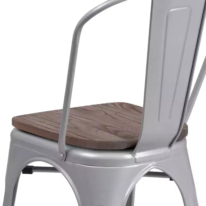 Chaise empilable en métal Flash Furniture avec assise en bois