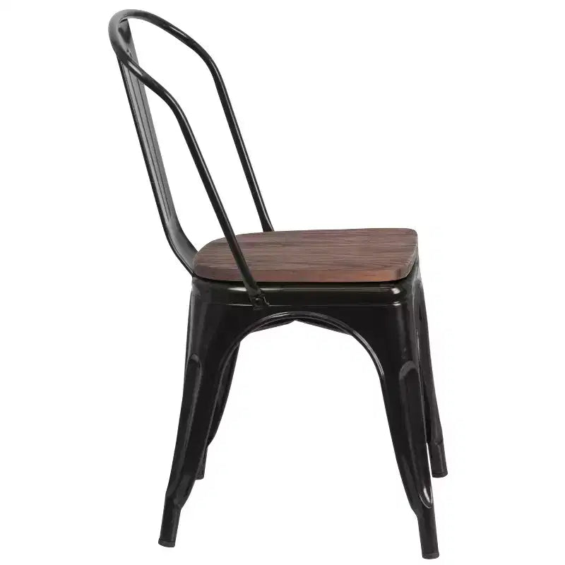 Chaise empilable en métal Flash Furniture avec assise en bois