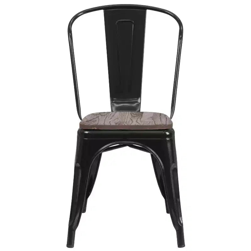 Chaise empilable en métal Flash Furniture avec assise en bois