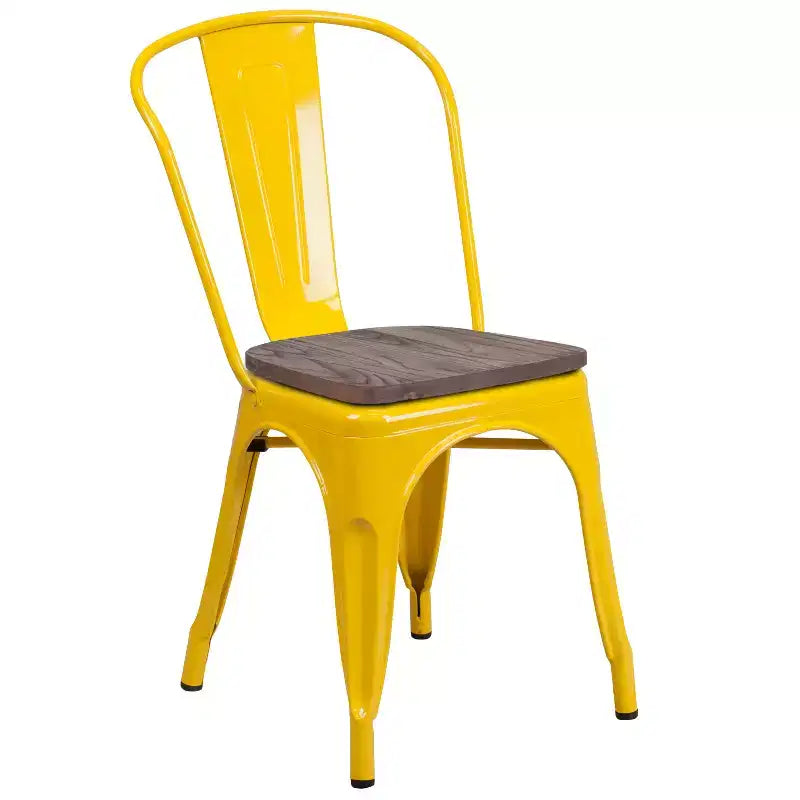 Chaise empilable en métal Flash Furniture avec assise en bois
