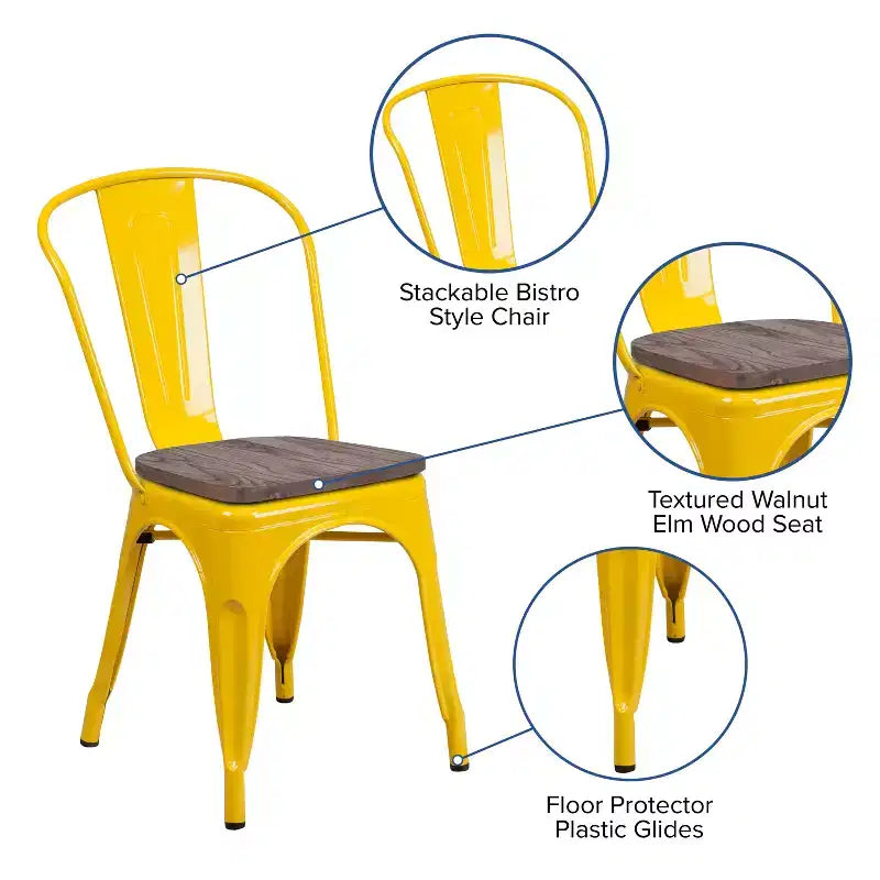 Chaise empilable en métal Flash Furniture avec assise en bois