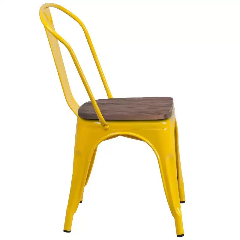 Chaise empilable en métal Flash Furniture avec assise en bois