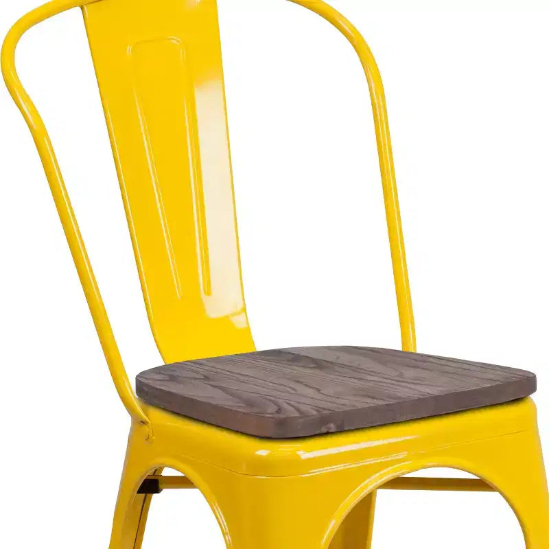 Chaise empilable en métal Flash Furniture avec assise en bois