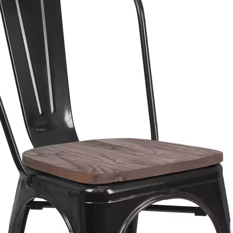 Chaise empilable en métal Flash Furniture avec assise en bois