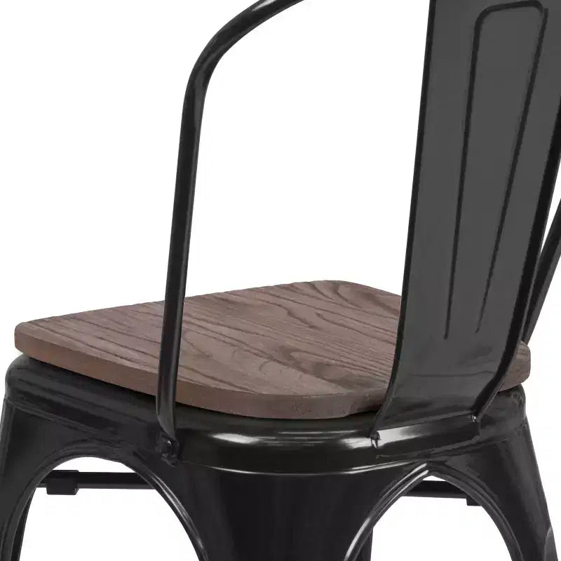 Chaise empilable en métal Flash Furniture avec assise en bois