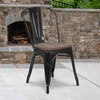 Chaise empilable en métal Flash Furniture avec assise en bois