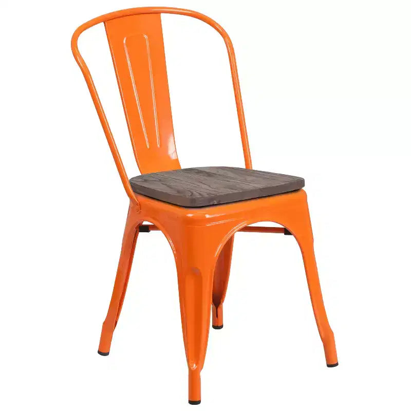 Chaise empilable en métal Flash Furniture avec assise en bois