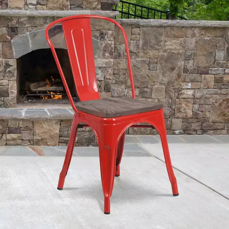 Chaise empilable en métal Flash Furniture avec assise en bois