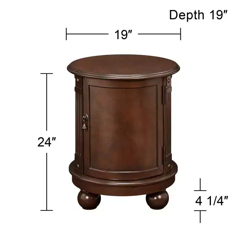 Elm Lane Kendall Table d'appoint ronde en bois Espresso vintage 48,3 cm de large avec porte et 2 étagères marron foncé pour salon chambre à coucher chevet entrée bureau