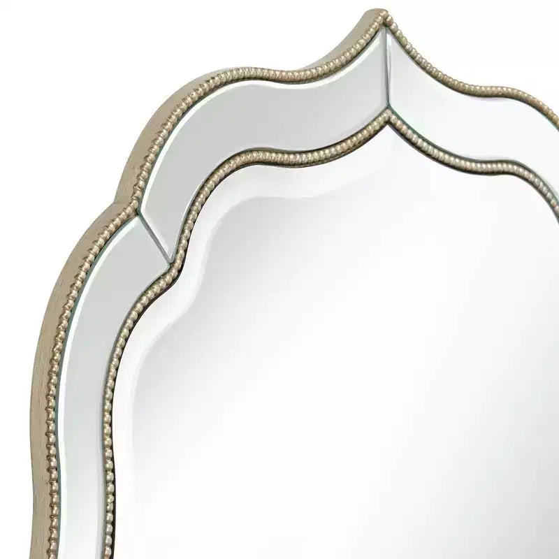 Miroir Mural Rond de Courtoisie Festonné Laureen Noble Park avec Cadre Perlé Doré Champagne et Verre Biseauté de 81 cm de Large pour Salle de Bain, Salon, Entrée