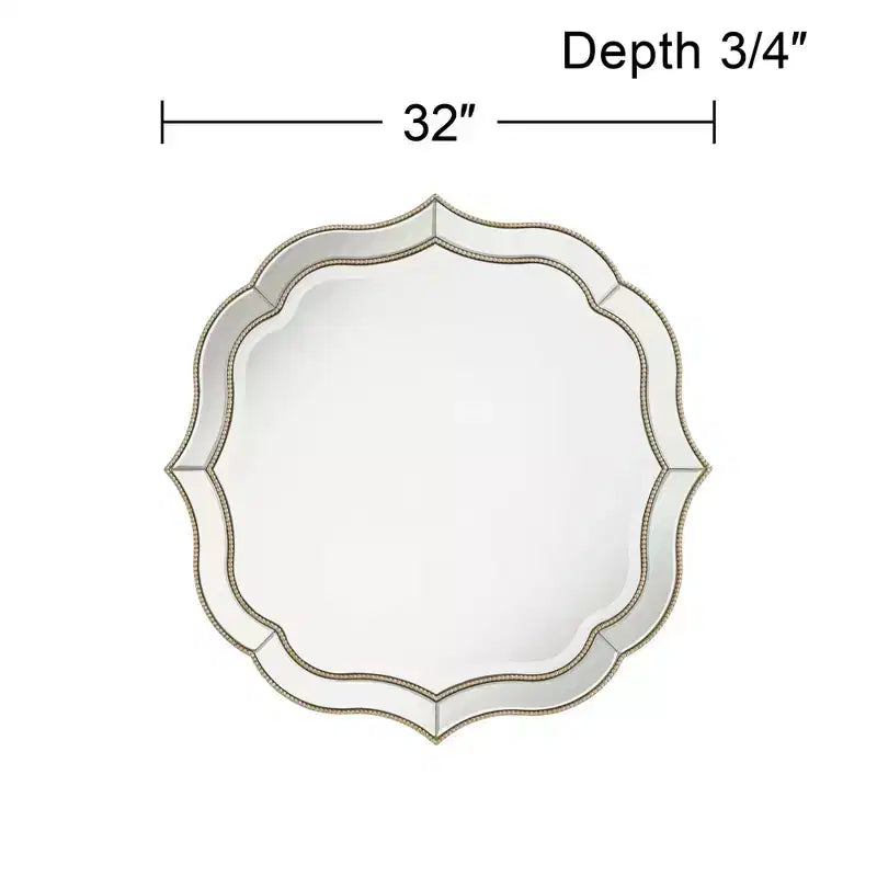 Miroir Mural Rond de Courtoisie Festonné Laureen Noble Park avec Cadre Perlé Doré Champagne et Verre Biseauté de 81 cm de Large pour Salle de Bain, Salon, Entrée