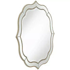 Miroir Mural Rond de Courtoisie Festonné Laureen Noble Park avec Cadre Perlé Doré Champagne et Verre Biseauté de 81 cm de Large pour Salle de Bain, Salon, Entrée