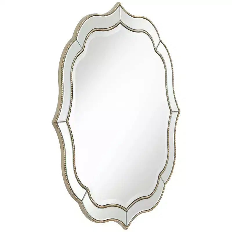 Miroir Mural Rond de Courtoisie Festonné Laureen Noble Park avec Cadre Perlé Doré Champagne et Verre Biseauté de 81 cm de Large pour Salle de Bain, Salon, Entrée