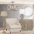Miroir Mural Rond de Courtoisie Festonné Laureen Noble Park avec Cadre Perlé Doré Champagne et Verre Biseauté de 81 cm de Large pour Salle de Bain, Salon, Entrée