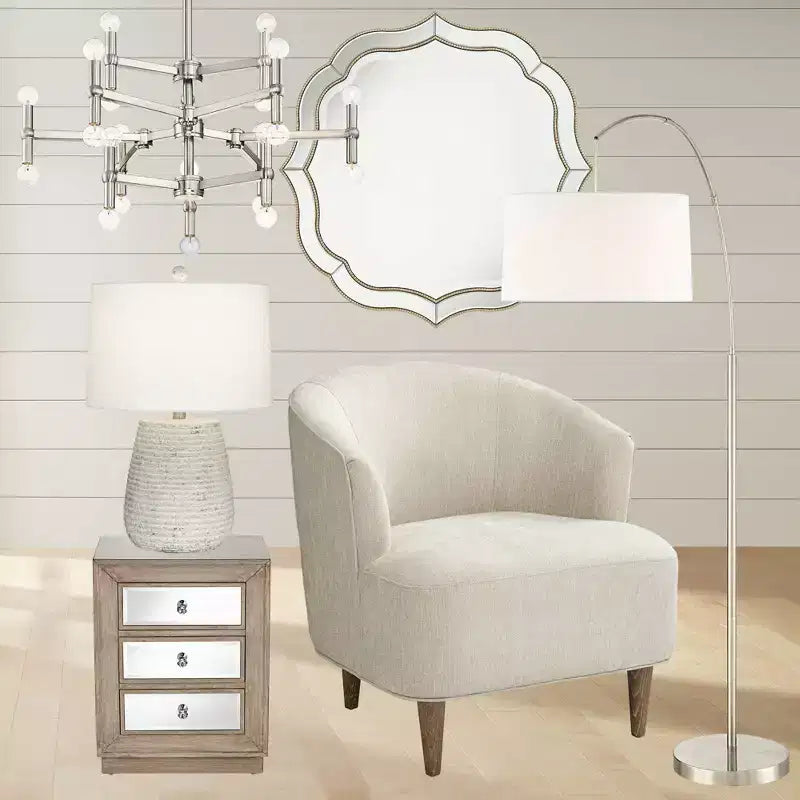 Miroir Mural Rond de Courtoisie Festonné Laureen Noble Park avec Cadre Perlé Doré Champagne et Verre Biseauté de 81 cm de Large pour Salle de Bain, Salon, Entrée