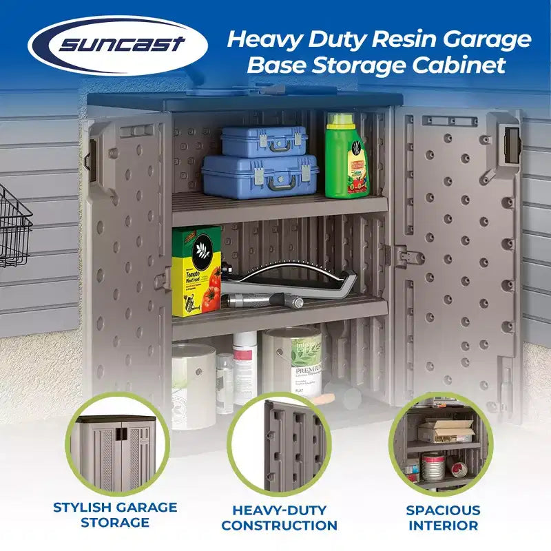 Meuble bas de rangement Suncast en résine robuste pour garage, 255 litres, platine (Paquet de 2)