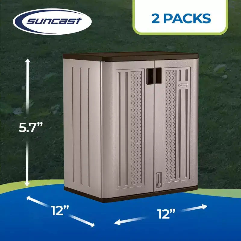 Meuble bas de rangement Suncast en résine robuste pour garage, 255 litres, platine (Paquet de 2)
