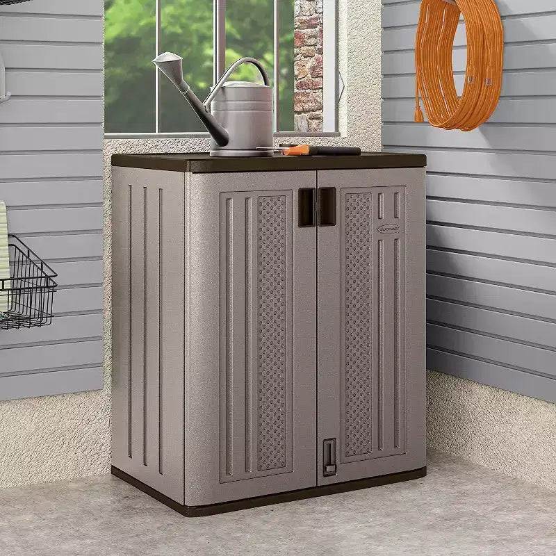 Meuble bas de rangement Suncast en résine robuste pour garage, 255 litres, platine (Paquet de 2)