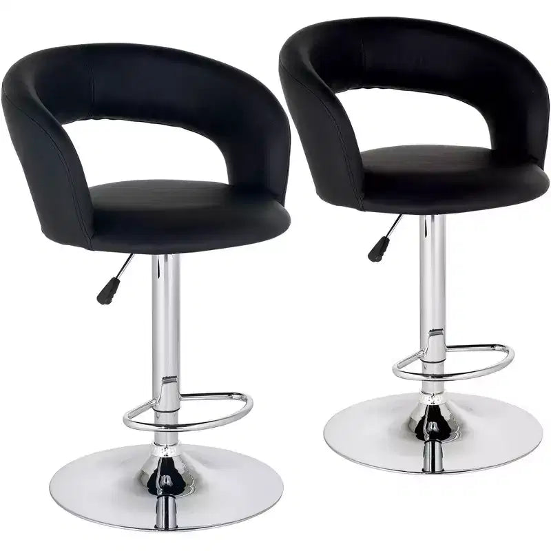 Studio 55D Groove Chrome Swivel Bar Stools Set of 2 30 High Modern Adjustable Black Cushion with Backrest Footrest for Kitchen Counter Height Island