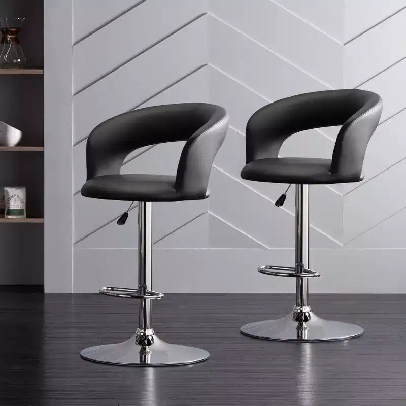 Tabourets de bar pivotants Studio 55D Groove Chrome, ensemble de 2, hauteur 76 cm, modernes, réglables, coussin noir avec dossier et repose-pieds pour comptoir de cuisine, îlot