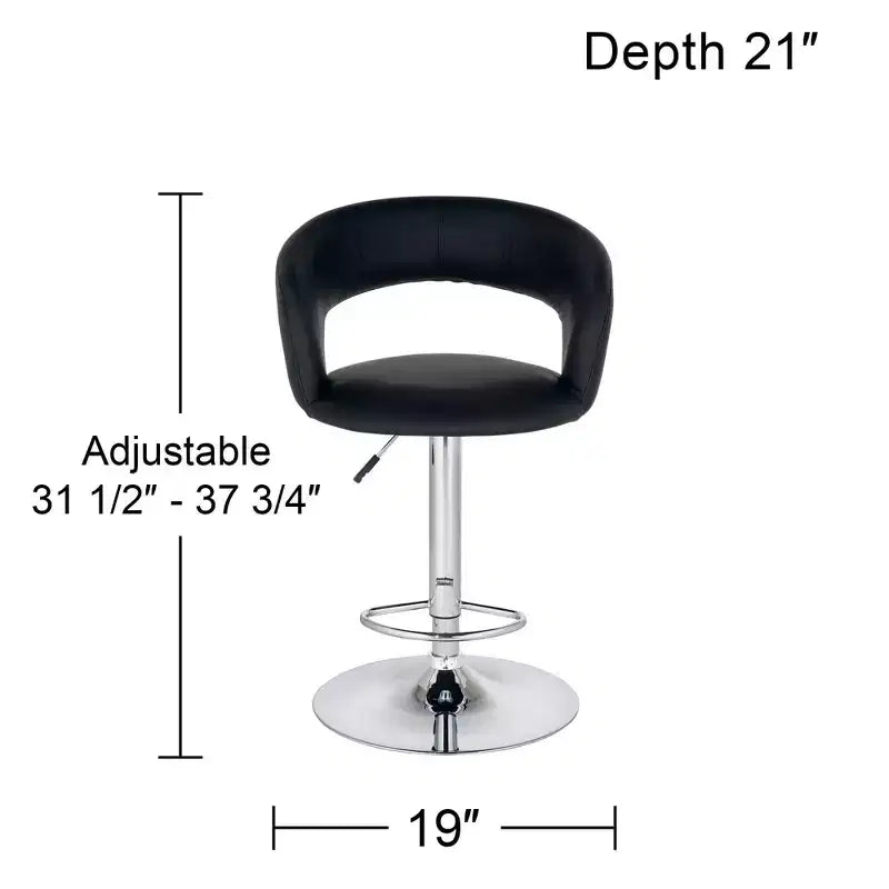 Tabourets de bar pivotants Studio 55D Groove Chrome, ensemble de 2, hauteur 76 cm, modernes, réglables, coussin noir avec dossier et repose-pieds pour comptoir de cuisine, îlot