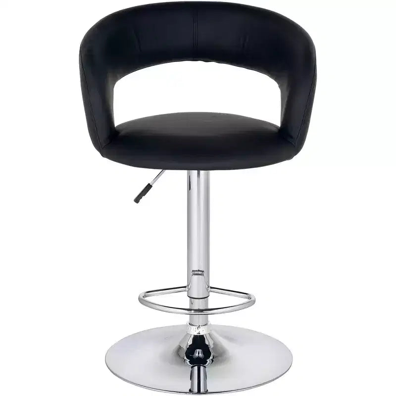 Tabourets de bar pivotants Studio 55D Groove Chrome, ensemble de 2, hauteur 76 cm, modernes, réglables, coussin noir avec dossier et repose-pieds pour comptoir de cuisine, îlot