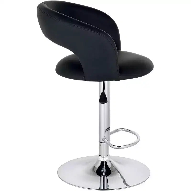 Tabourets de bar pivotants Studio 55D Groove Chrome, ensemble de 2, hauteur 76 cm, modernes, réglables, coussin noir avec dossier et repose-pieds pour comptoir de cuisine, îlot
