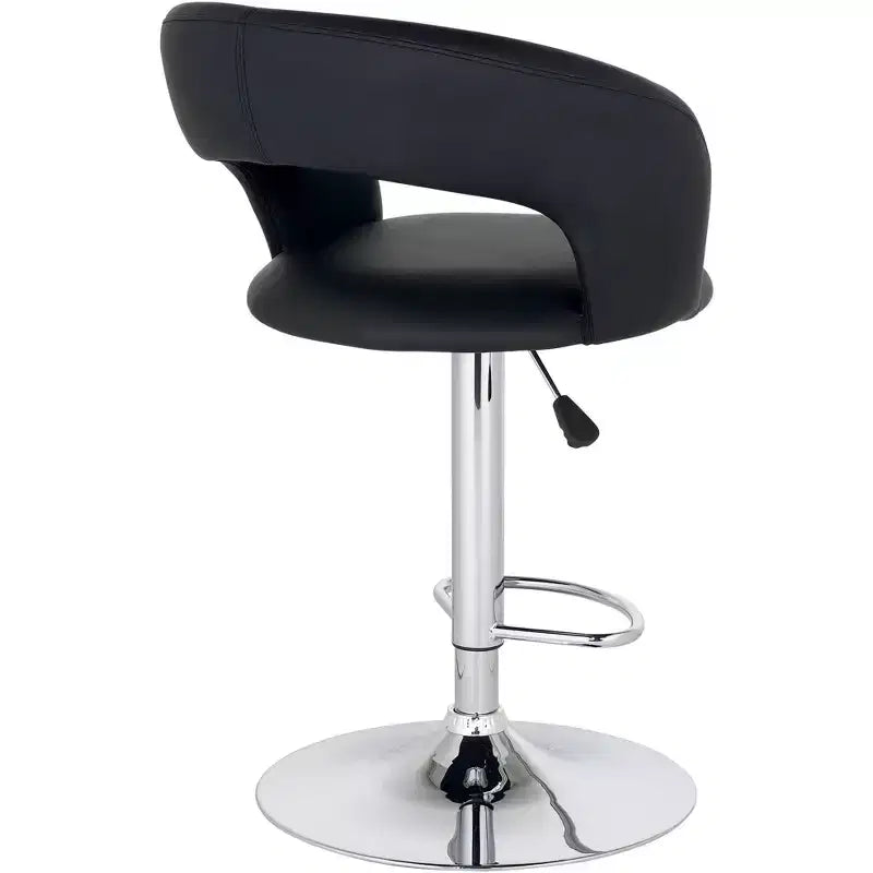 Tabourets de bar pivotants Studio 55D Groove Chrome, ensemble de 2, hauteur 76 cm, modernes, réglables, coussin noir avec dossier et repose-pieds pour comptoir de cuisine, îlot