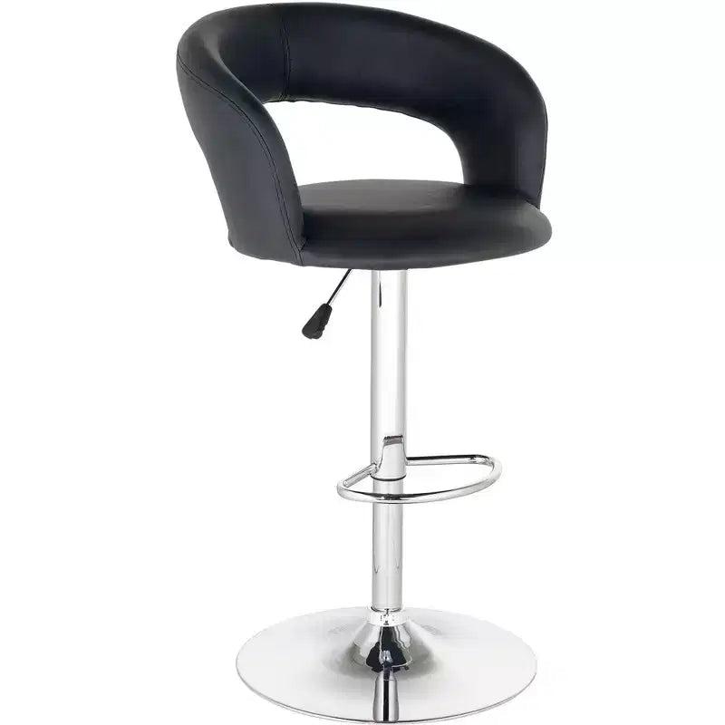 Tabourets de bar pivotants Studio 55D Groove Chrome, ensemble de 2, hauteur 76 cm, modernes, réglables, coussin noir avec dossier et repose-pieds pour comptoir de cuisine, îlot