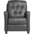 Fauteuil inclinable en cuir véritable gris Livorno Elm Lane, fauteuil moderne, inclinable manuel confortable avec repose-pieds capitonné pour chambre à coucher, salon, lecture