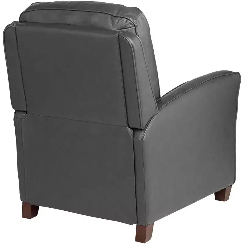 Fauteuil inclinable en cuir véritable gris Livorno Elm Lane, fauteuil moderne, inclinable manuel confortable avec repose-pieds capitonné pour chambre à coucher, salon, lecture