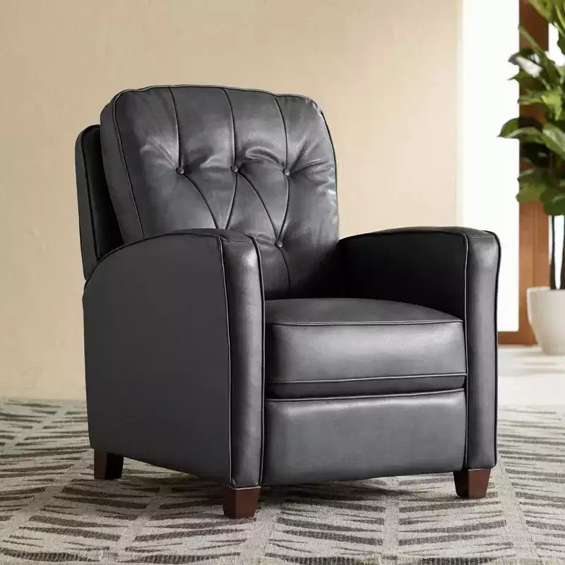Fauteuil inclinable en cuir véritable gris Livorno Elm Lane, fauteuil moderne, inclinable manuel confortable avec repose-pieds capitonné pour chambre à coucher, salon, lecture