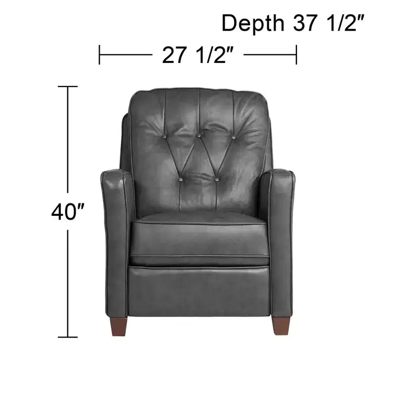 Fauteuil inclinable en cuir véritable gris Livorno Elm Lane, fauteuil moderne, inclinable manuel confortable avec repose-pieds capitonné pour chambre à coucher, salon, lecture