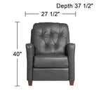 Fauteuil inclinable en cuir véritable gris Livorno Elm Lane, fauteuil moderne, inclinable manuel confortable avec repose-pieds capitonné pour chambre à coucher, salon, lecture