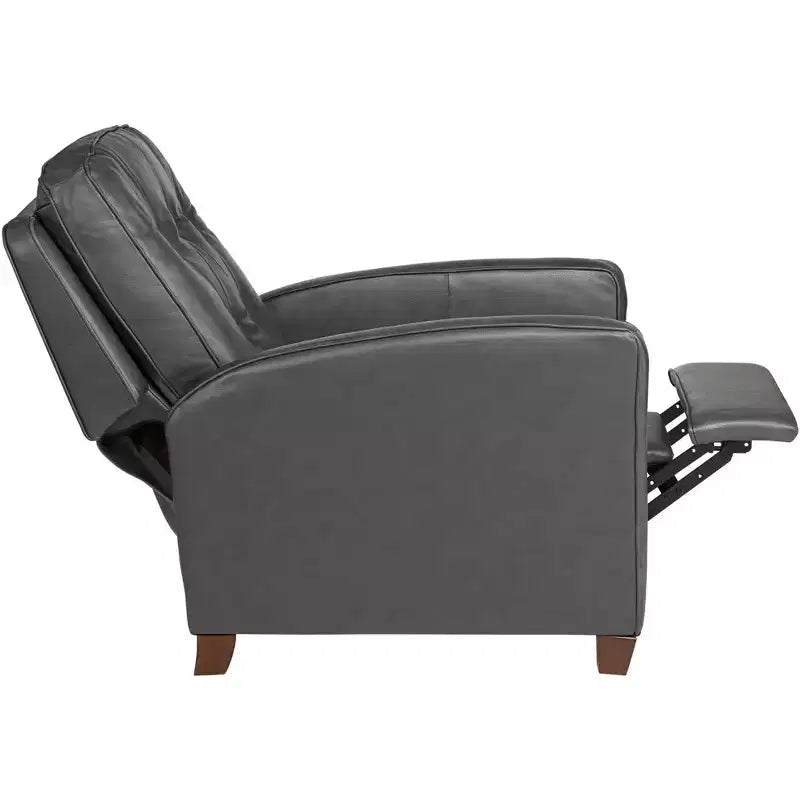 Fauteuil inclinable en cuir véritable gris Livorno Elm Lane, fauteuil moderne, inclinable manuel confortable avec repose-pieds capitonné pour chambre à coucher, salon, lecture
