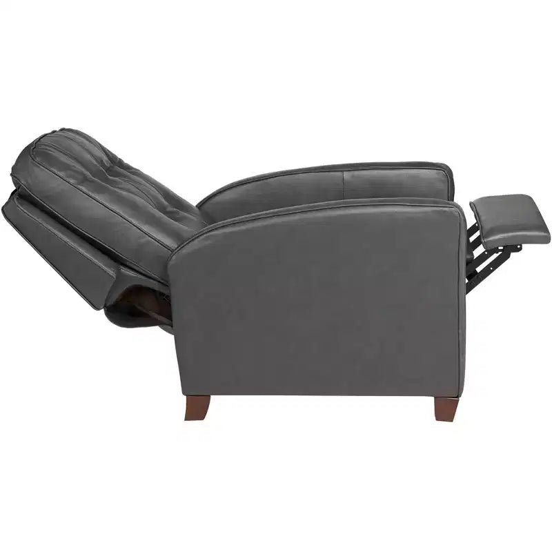 Fauteuil inclinable en cuir véritable gris Livorno Elm Lane, fauteuil moderne, inclinable manuel confortable avec repose-pieds capitonné pour chambre à coucher, salon, lecture