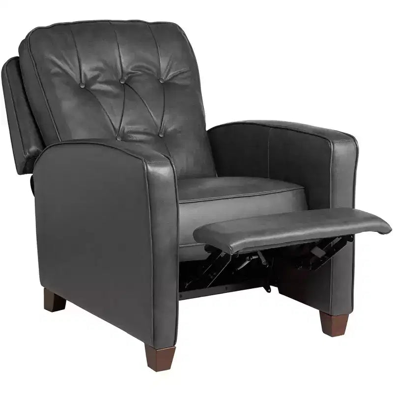 Fauteuil inclinable en cuir véritable gris Livorno Elm Lane, fauteuil moderne, inclinable manuel confortable avec repose-pieds capitonné pour chambre à coucher, salon, lecture