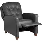 Fauteuil inclinable en cuir véritable gris Livorno Elm Lane, fauteuil moderne, inclinable manuel confortable avec repose-pieds capitonné pour chambre à coucher, salon, lecture