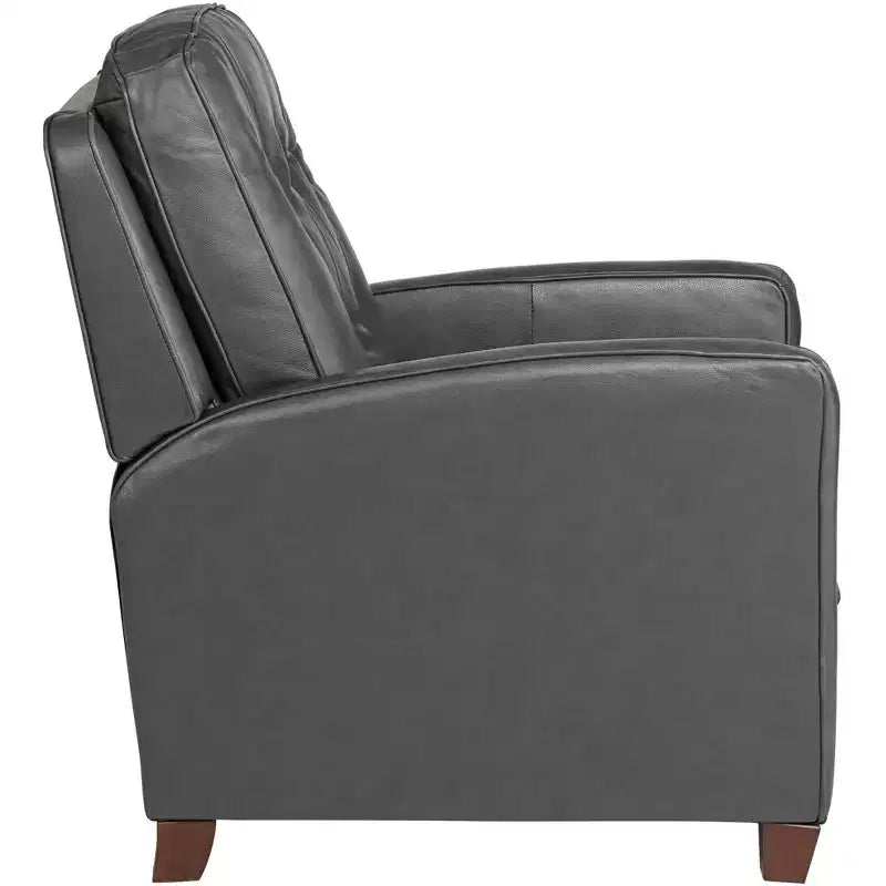 Fauteuil inclinable en cuir véritable gris Livorno Elm Lane, fauteuil moderne, inclinable manuel confortable avec repose-pieds capitonné pour chambre à coucher, salon, lecture