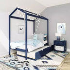 Cadre de lit maison en bois massif Max & Lily, taille double, avec lit gigogne de rangement et toit pour chambre d'enfant
