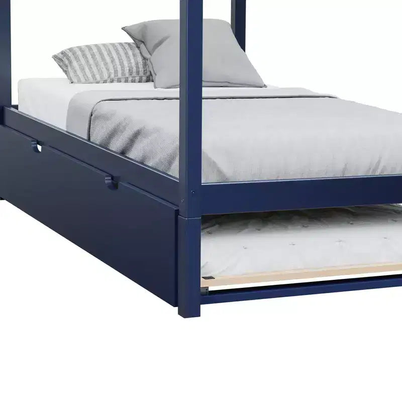 Cadre de lit maison en bois massif Max & Lily, taille double, avec lit gigogne de rangement et toit pour chambre d'enfant